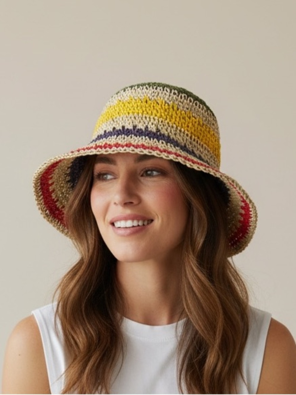 Ladies, multicolor, straw, sun hat, excellent condition